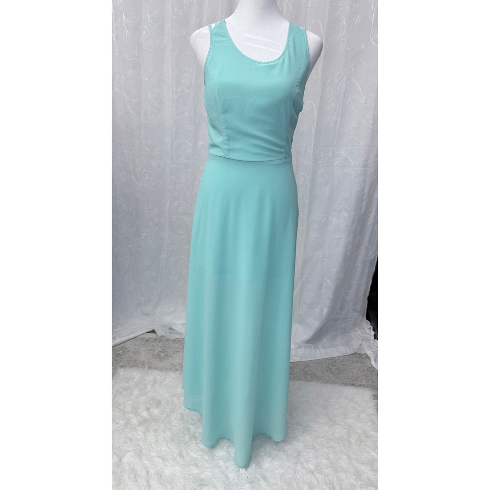 Lush Aqua Mint Cage Back Maxi Dress Sleeveless Formal Gown Size S